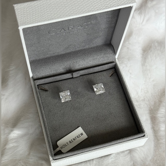 CARAT LONDON 9K White Gold Chester Princess Stud Earrings, 3ct - Picture 3 of 6